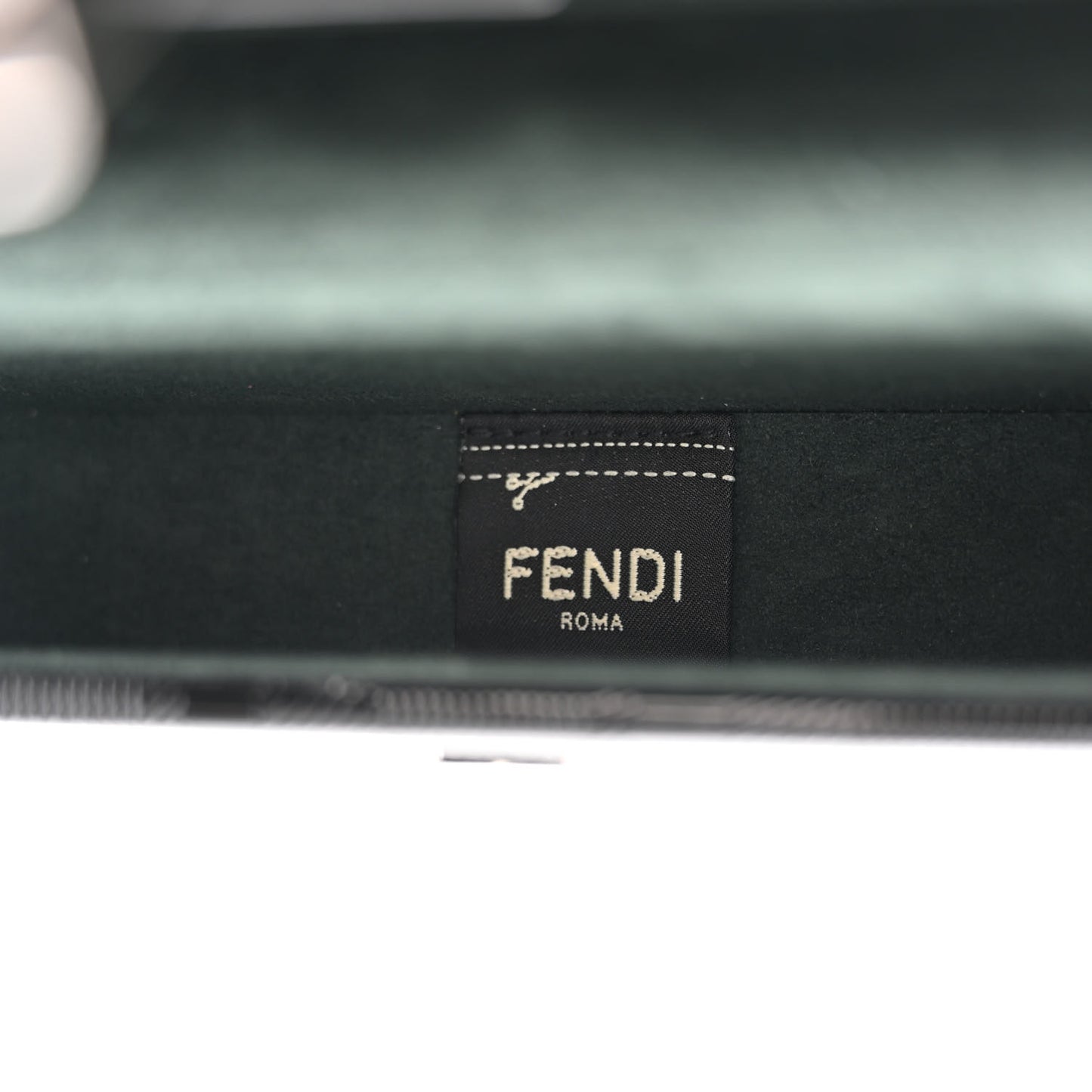 Vitello King Patent FF Lines Embossed Studded Mini Baguette Trunk Black