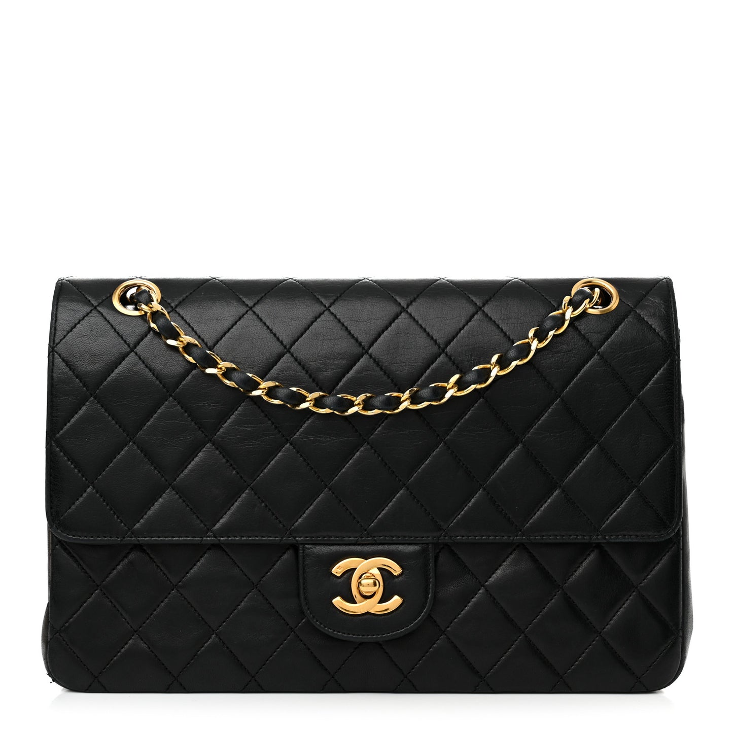 Lambskin Quilted Medium Double Flap Black