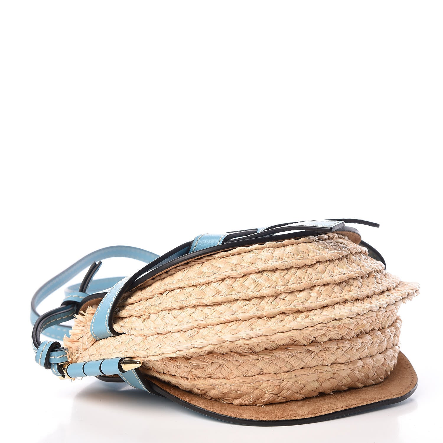 Loewe Calfskin Raffia Mini Gate Crossbody Bag Light Blue Natural 4 of 9