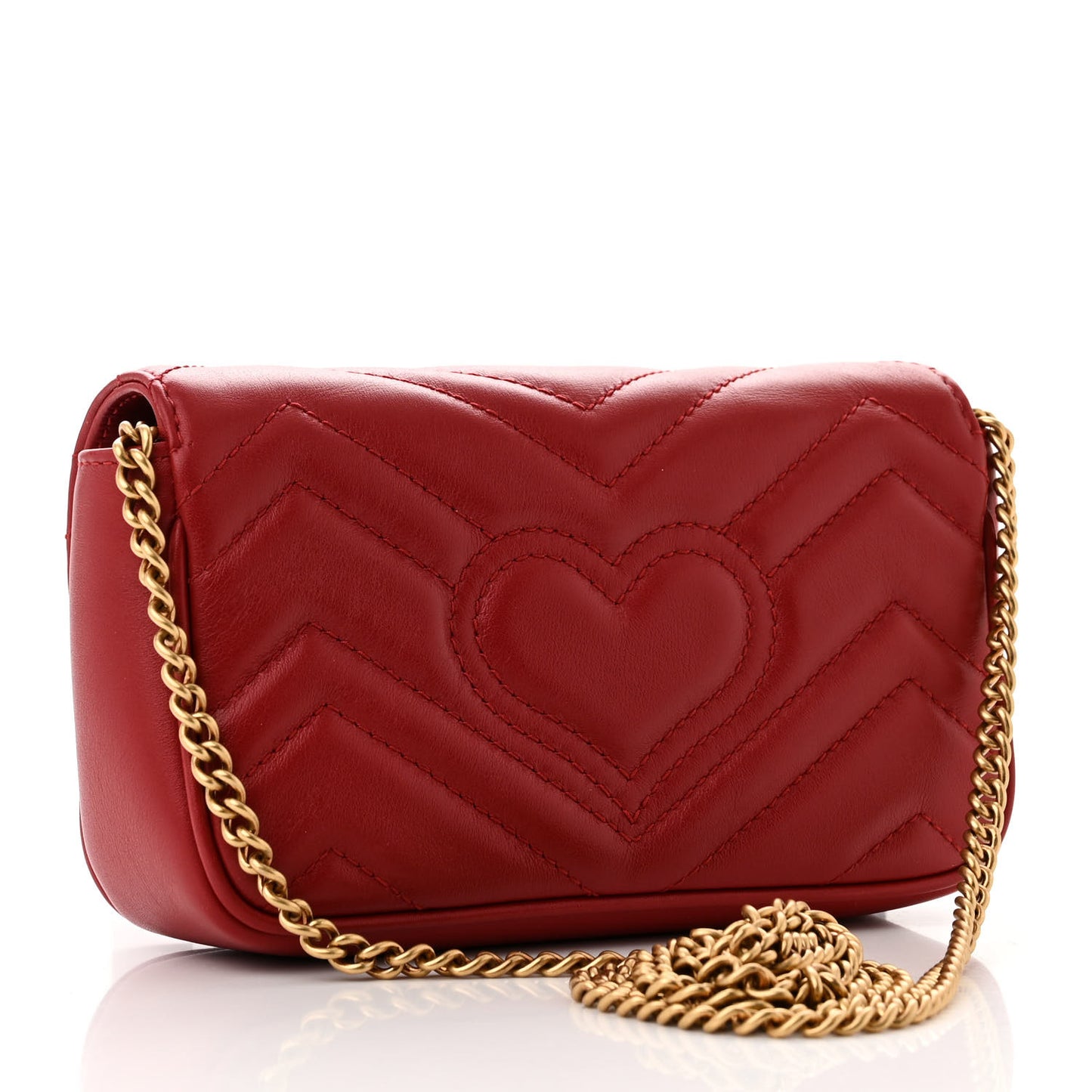 Calfskin Matelasse Super Mini GG Marmont Shoulder Bag Hibiscus Red