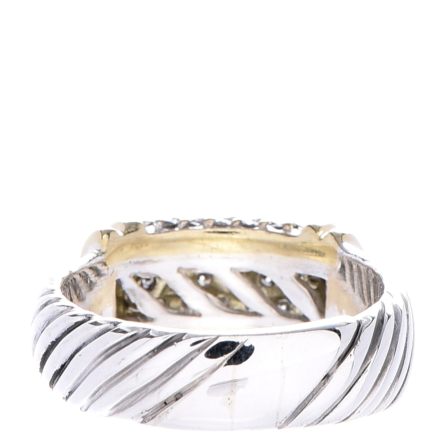 Sterling Silver 18K Yellow Gold Diamond 8mm Metro Cable Ring 51.5 6