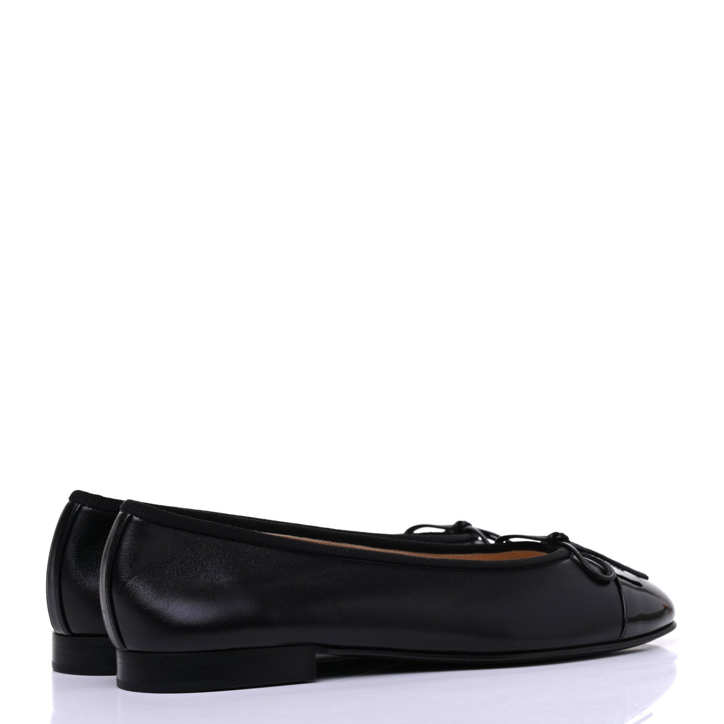 Lambskin Patent Cap Toe Ballerina Flats 39 Black