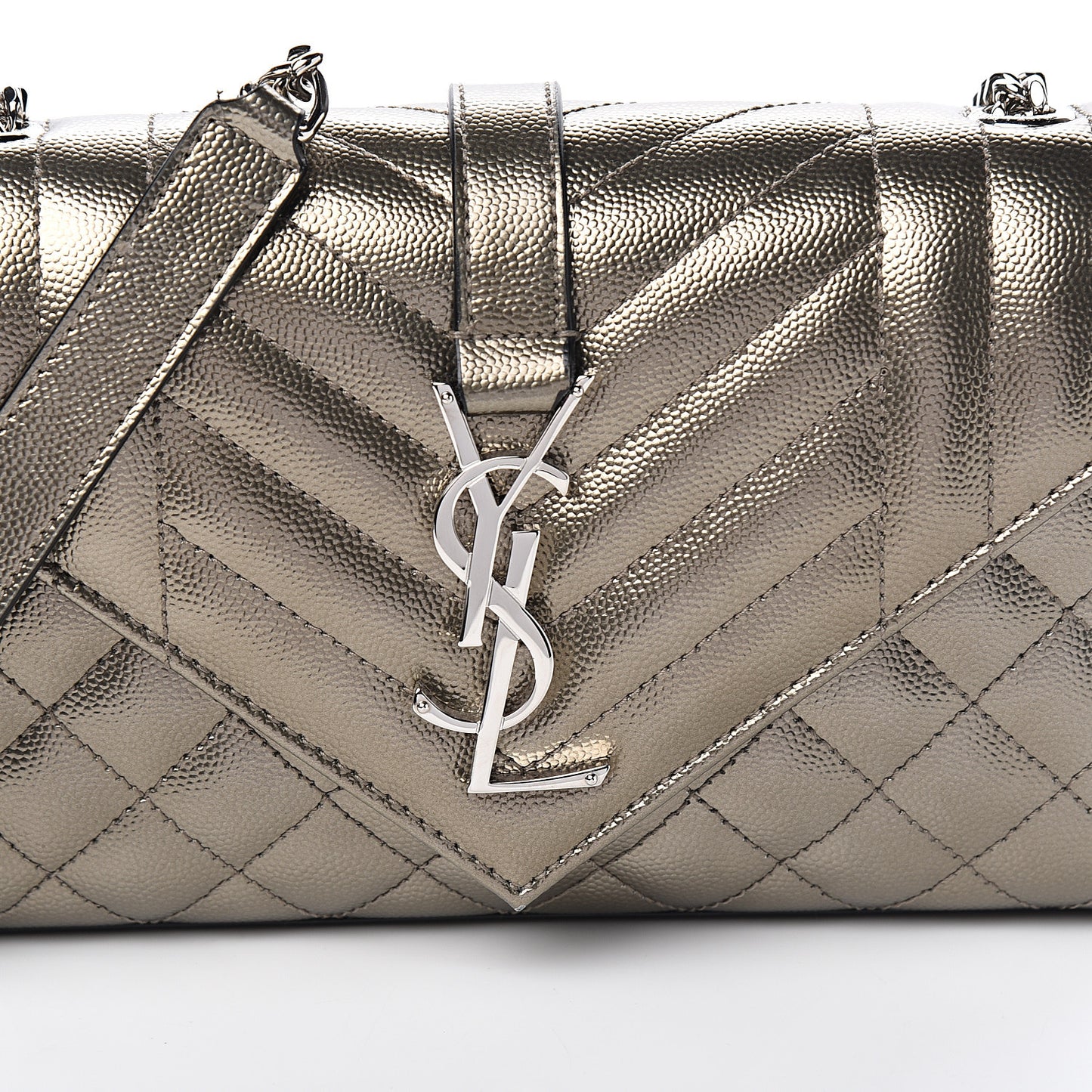 Metallic Grain De Poudre Textured Mixed Matelasse Triquilt Small Monogram Satchel Piombo