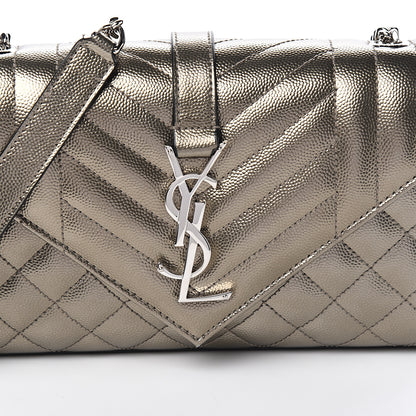 Saint Laurent Metallic Grain De Poudre Textured Mixed Matelasse Triquilt Small Monogram Satchel Piombo 8 of 8
