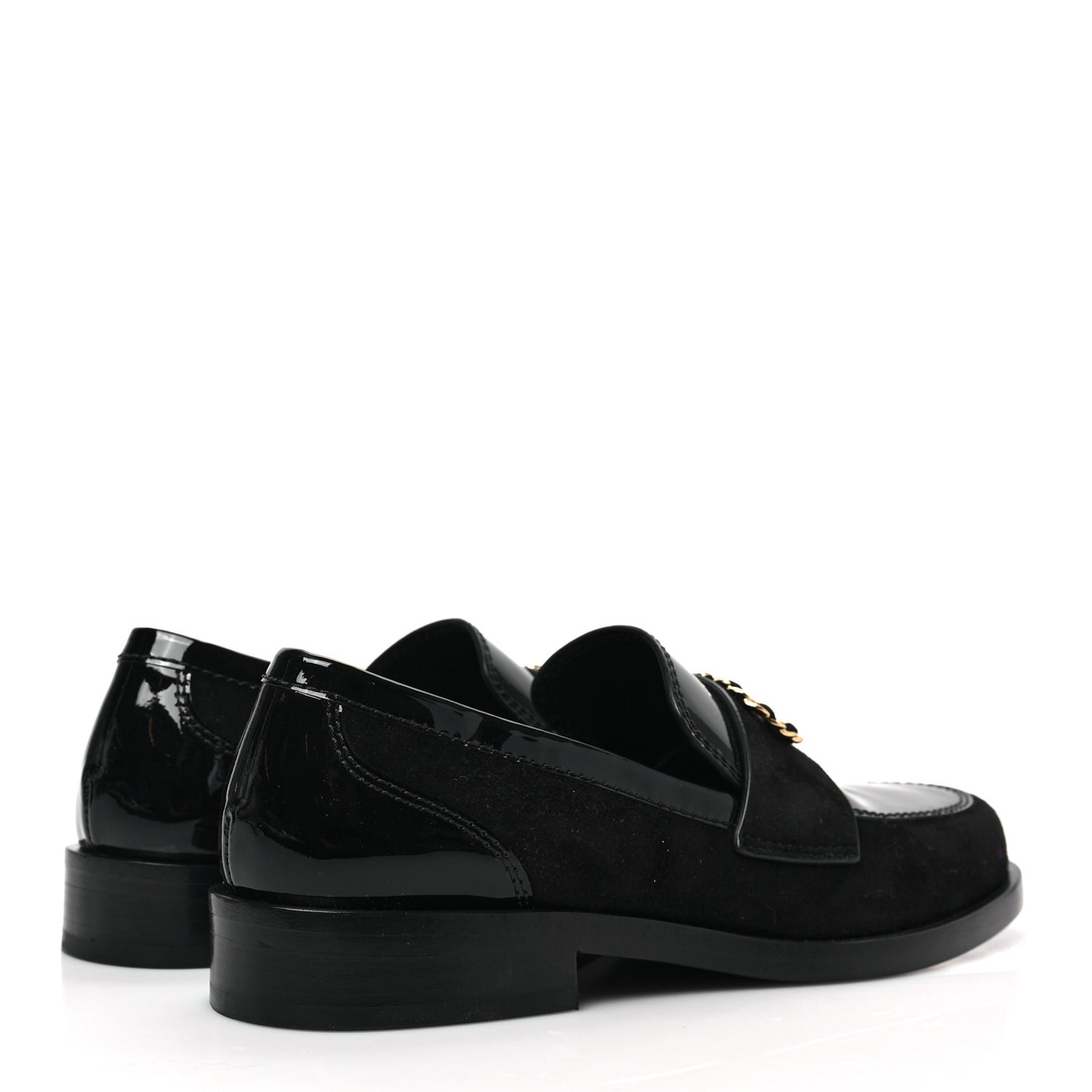 Patent Calfskin Suede Kidskin CC Mocassin Loafers 37 Black