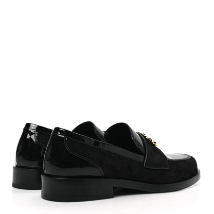 Chanel Patent Calfskin Suede Kidskin CC Mocassin Loafers 37 Black 4 of 8