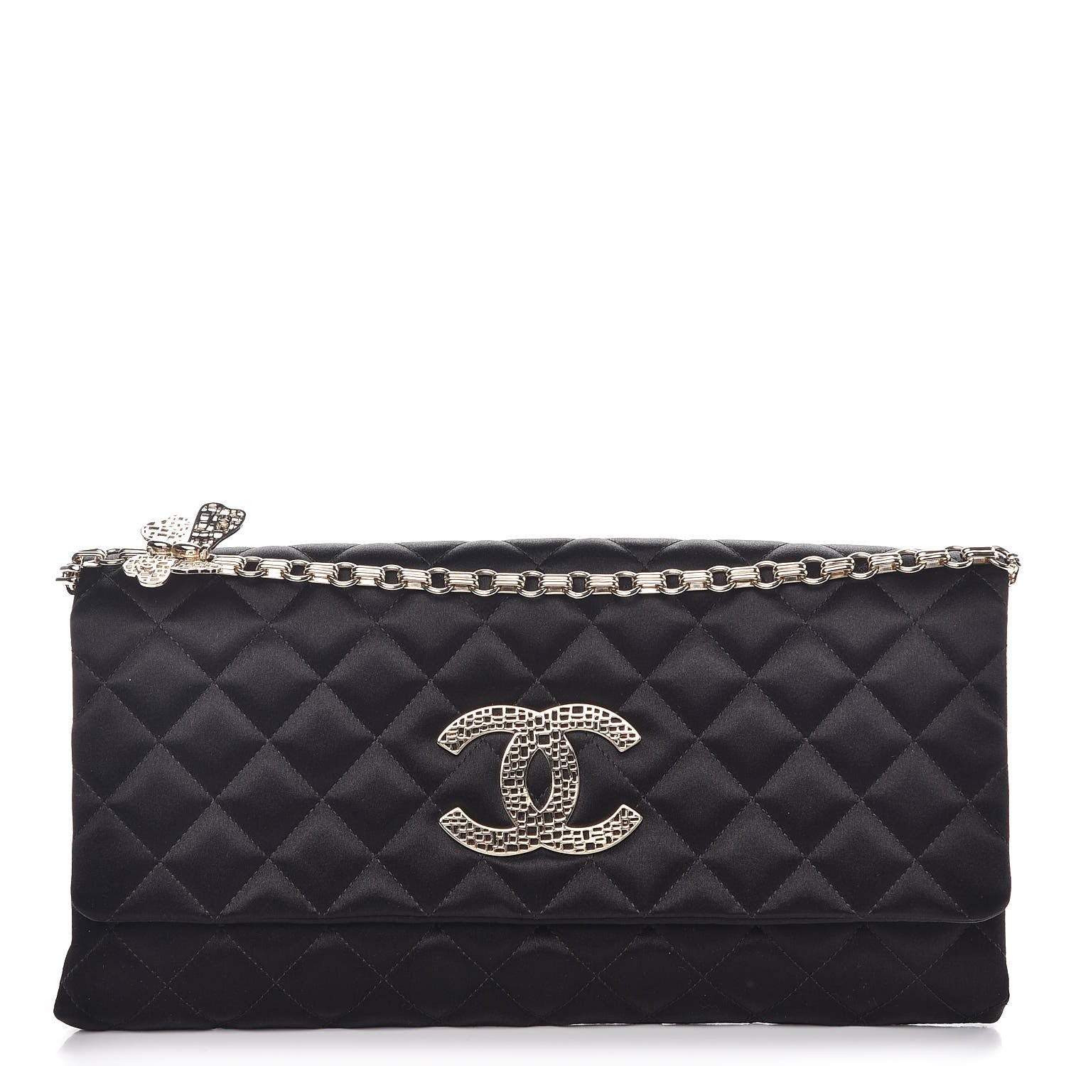 Chanel Satin Quilted Butterfly Chain Flap Clutch Black 1 of 8