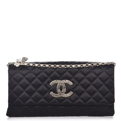 Chanel Satin Quilted Butterfly Chain Flap Clutch Black 1 of 8