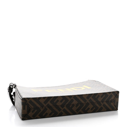 Fendi Shiny Glazed Fabric Vitello Cover FF 1974 Logo Clutch Tobacco Moro Giallo Ebano 4 of 11