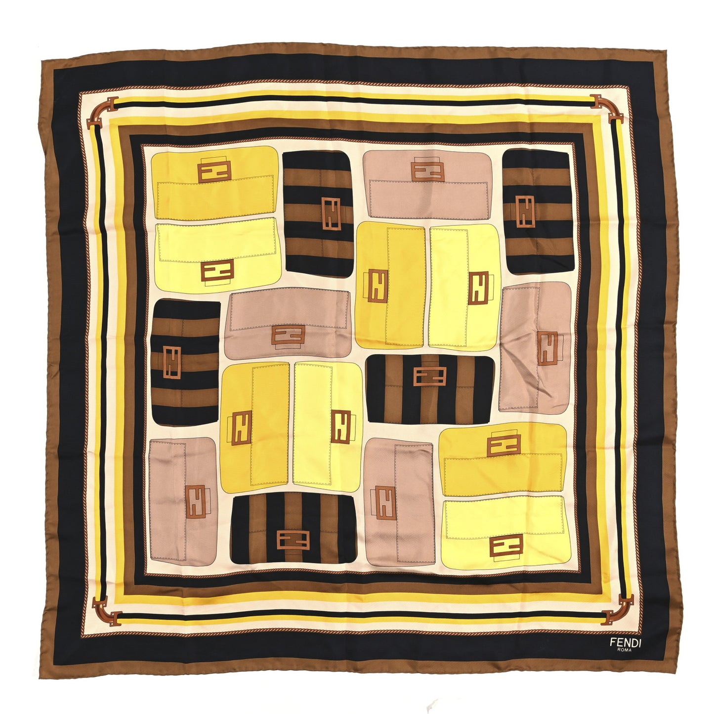 Silk Baguette Square Scarf Brown Black Multicolor