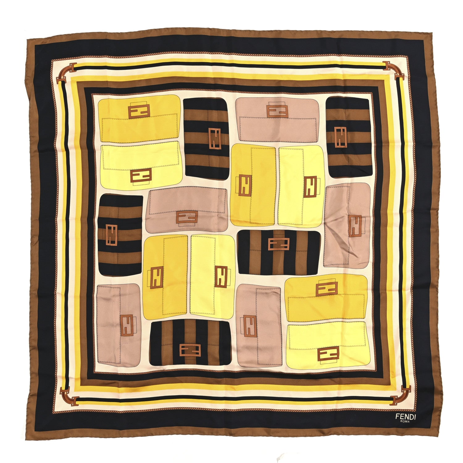 Fendi Silk Baguette Square Scarf Brown Black Multicolor 1 of 3
