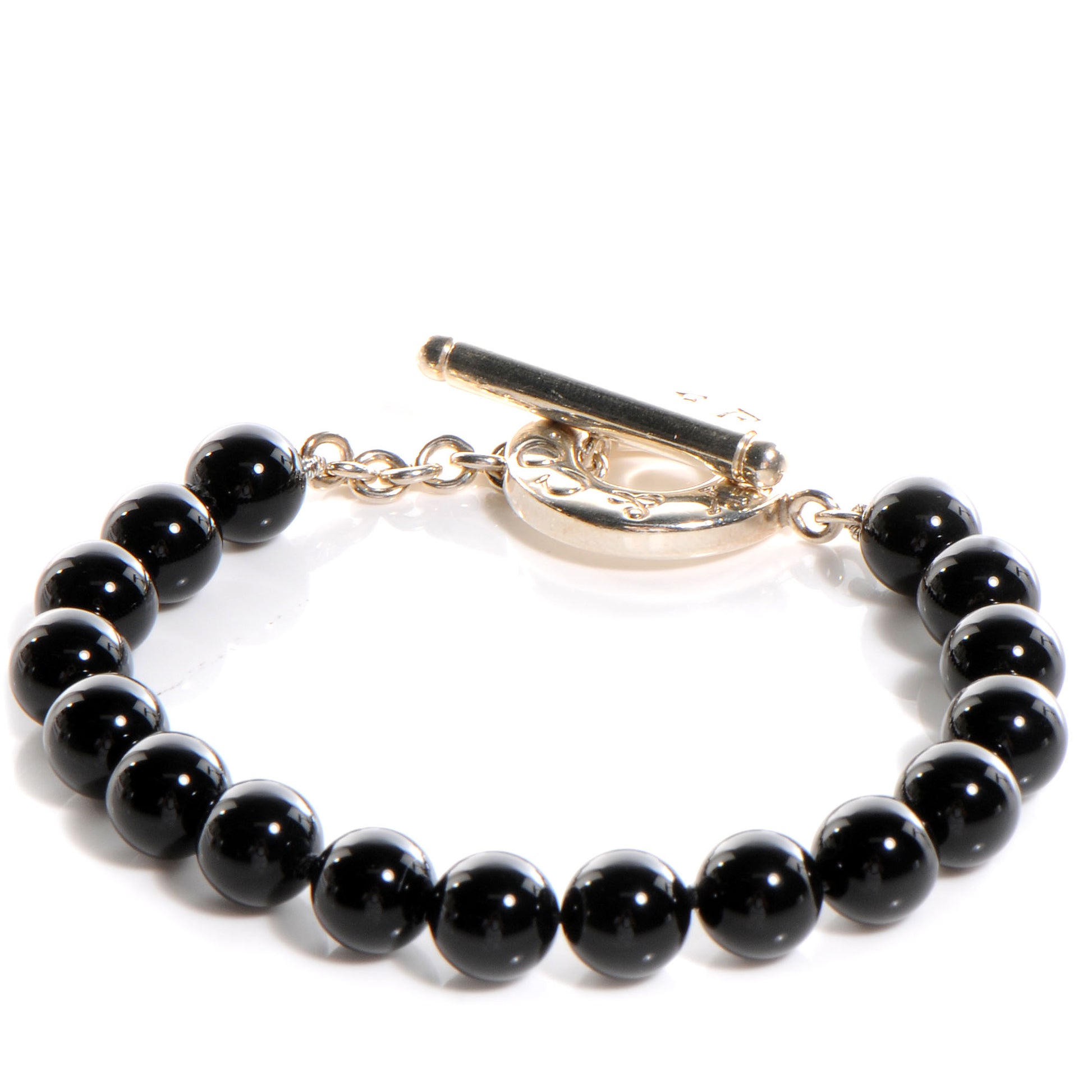 Tiffany Sterling Silver Black Onyx Bead Toggle Bracelet 1 of 5