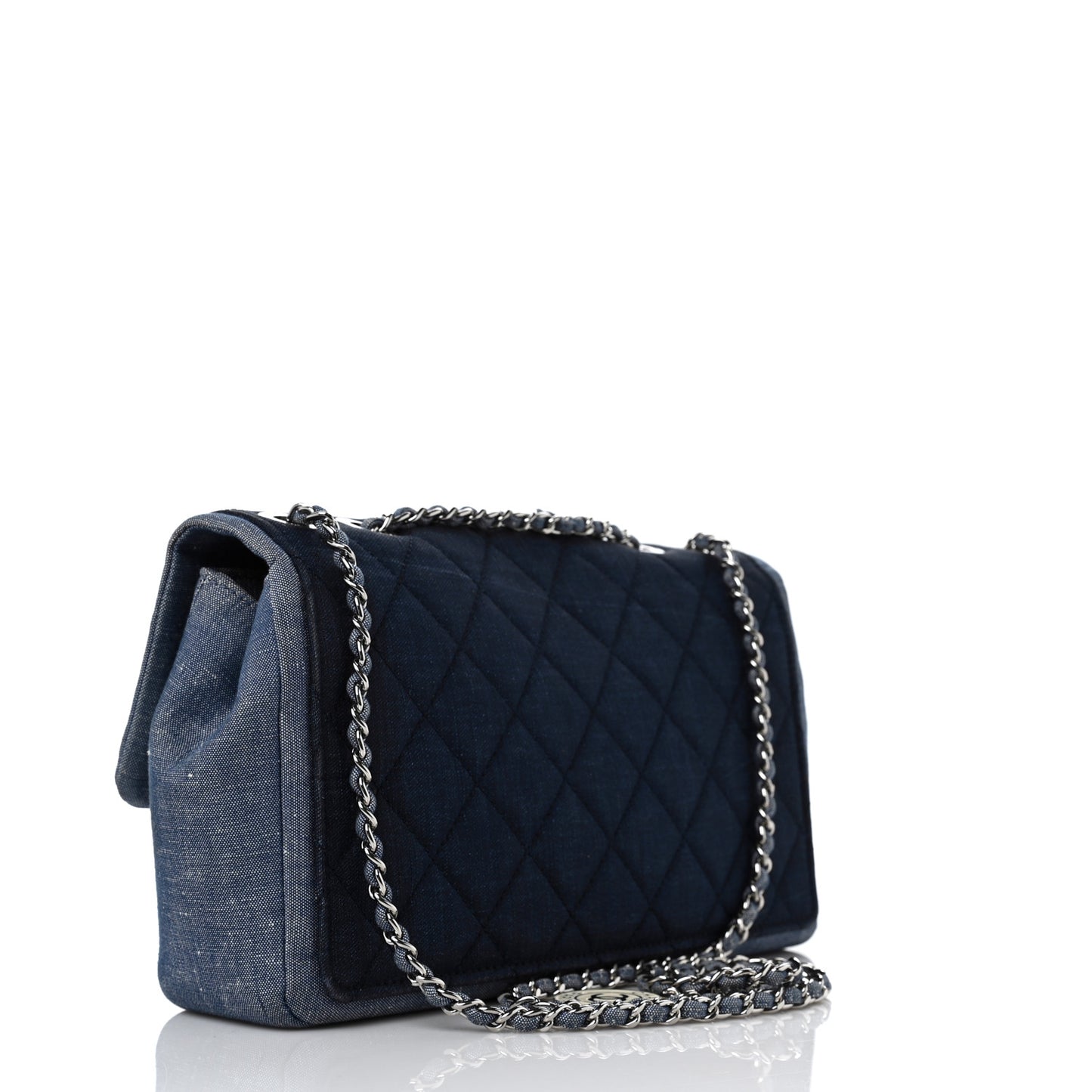 Denim Quilted Medium Graphic Flap Light Blue