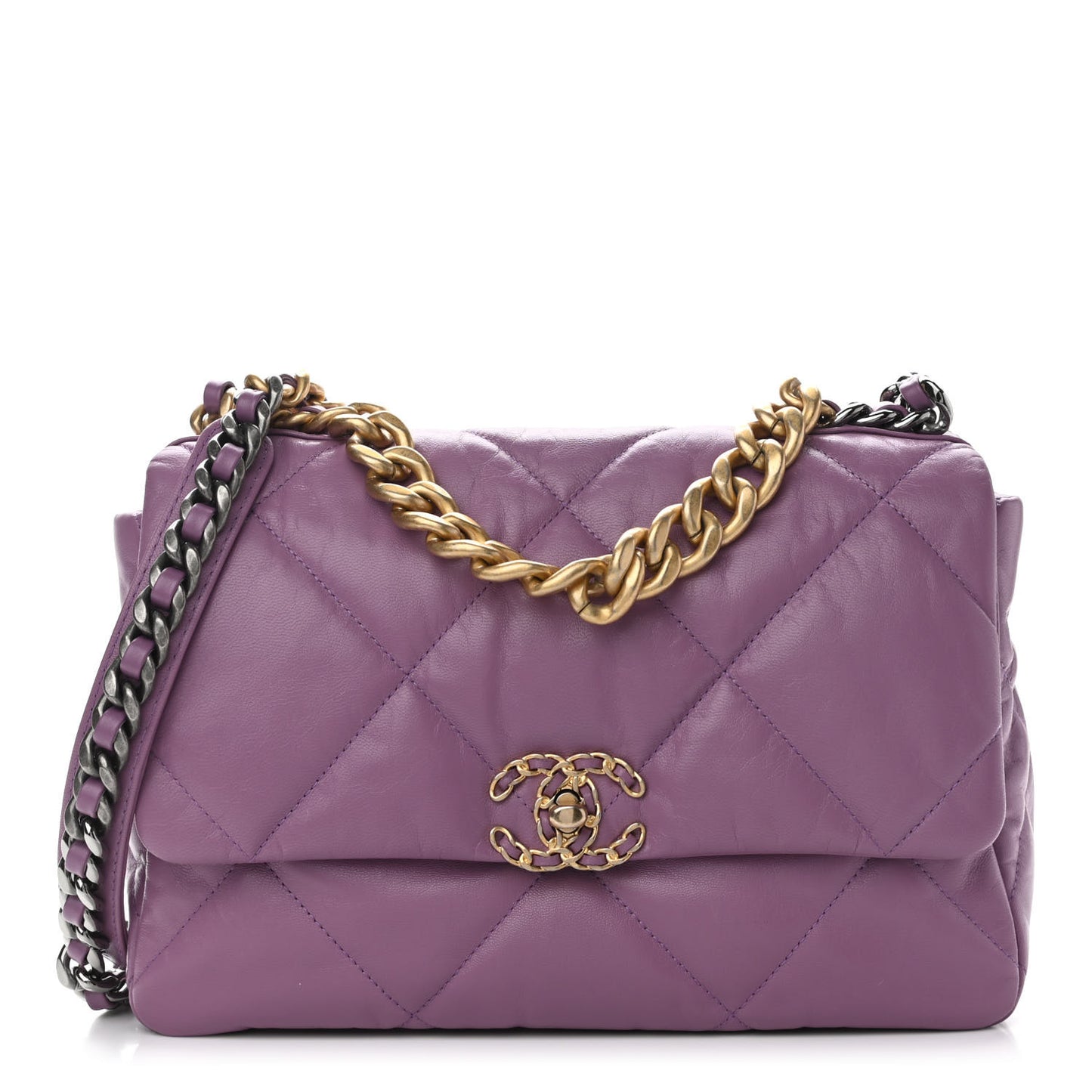 Goatskin Quilted Large Chanel 19 Flap Purple