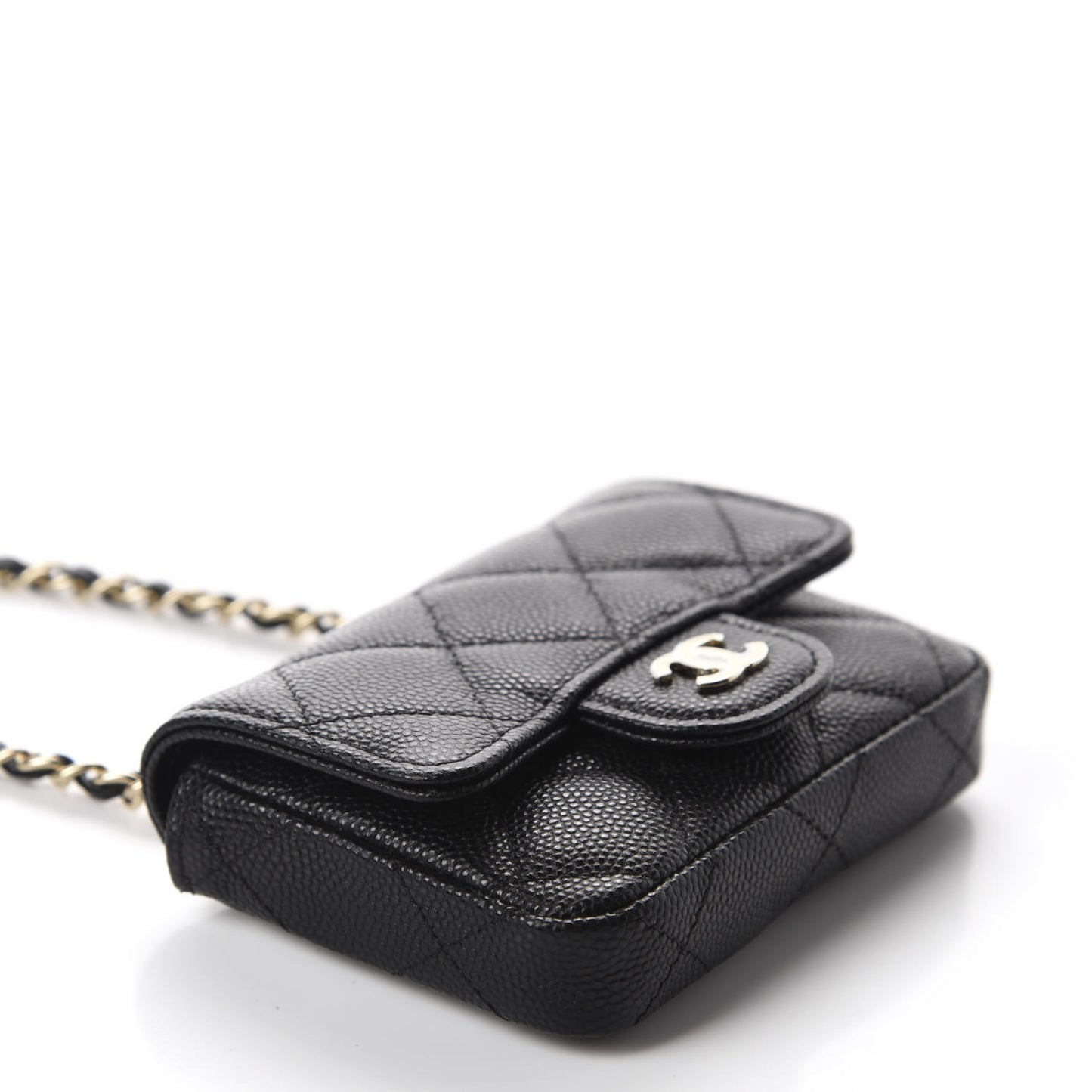 Caviar Quilted Mini Chain Belt Bag Black