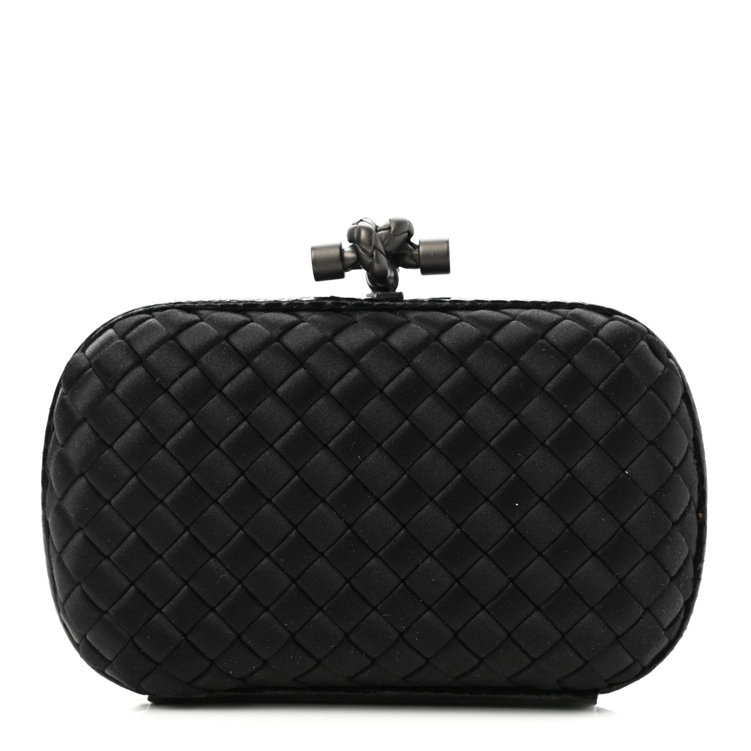 Bottega Veneta Satin Ayers Intrecciato Chain Knot Clutch Black 1 of 6