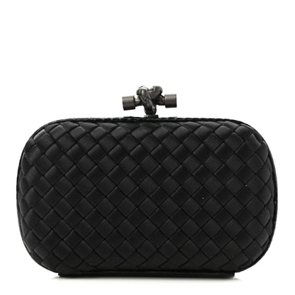 Bottega Veneta Satin Ayers Intrecciato Chain Knot Clutch Black 1 of 6