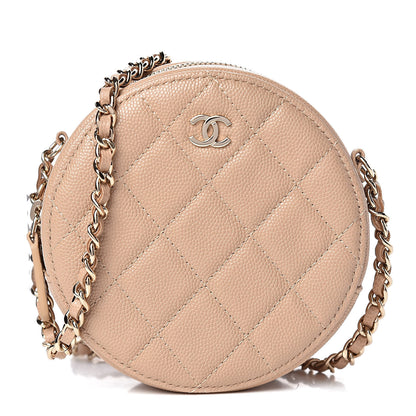 Chanel Caviar Quilted Round Clutch With Chain Beige 1 of 10
