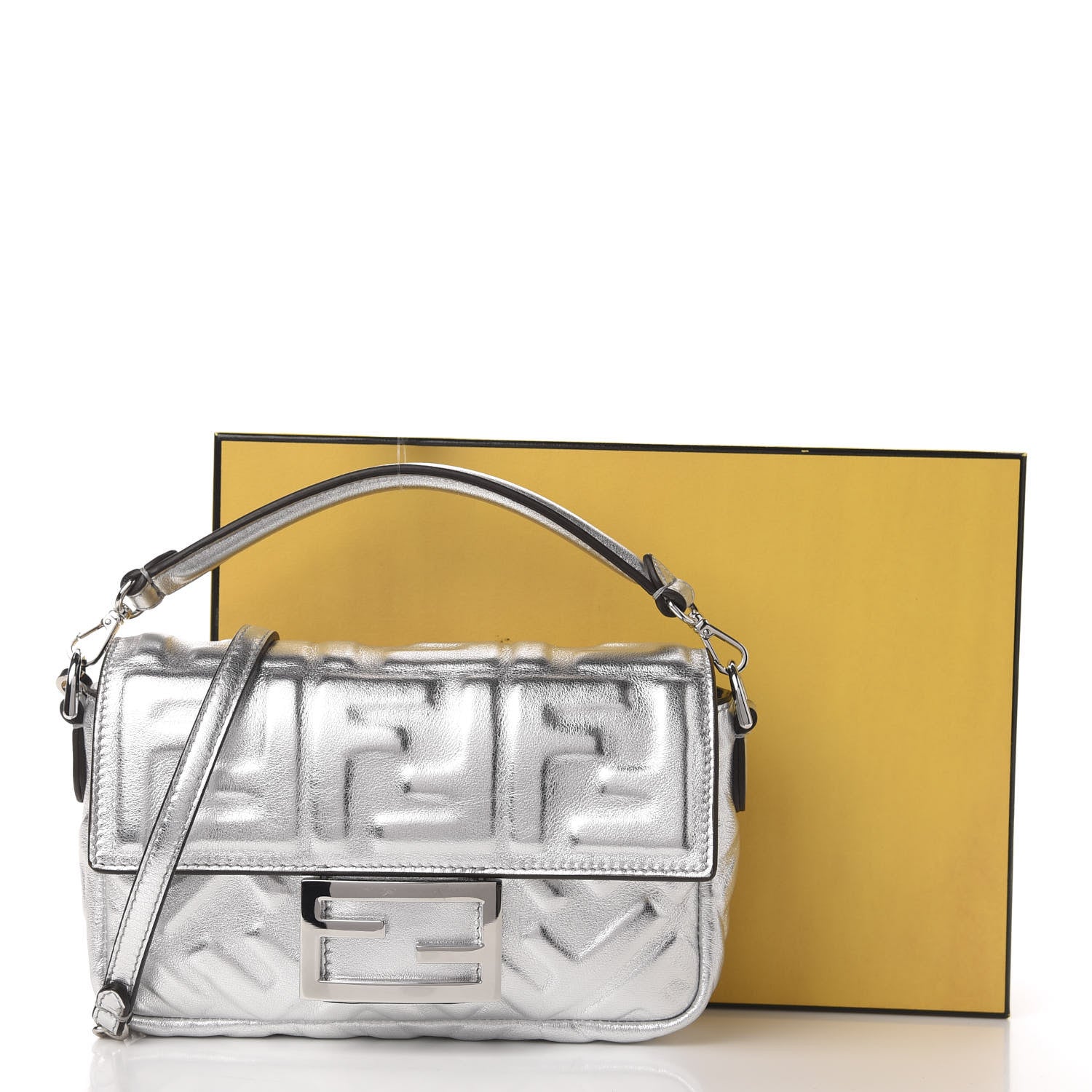 Fendi Vitello Catalan Mirror FF 1974 Embossed Mini Baguette