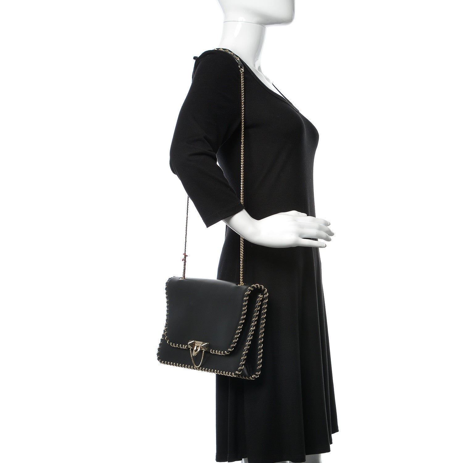 Valentino Garavani Calfskin Groumette Medium Rockstud Demilune Shoulder Bag Black 2 of 8
