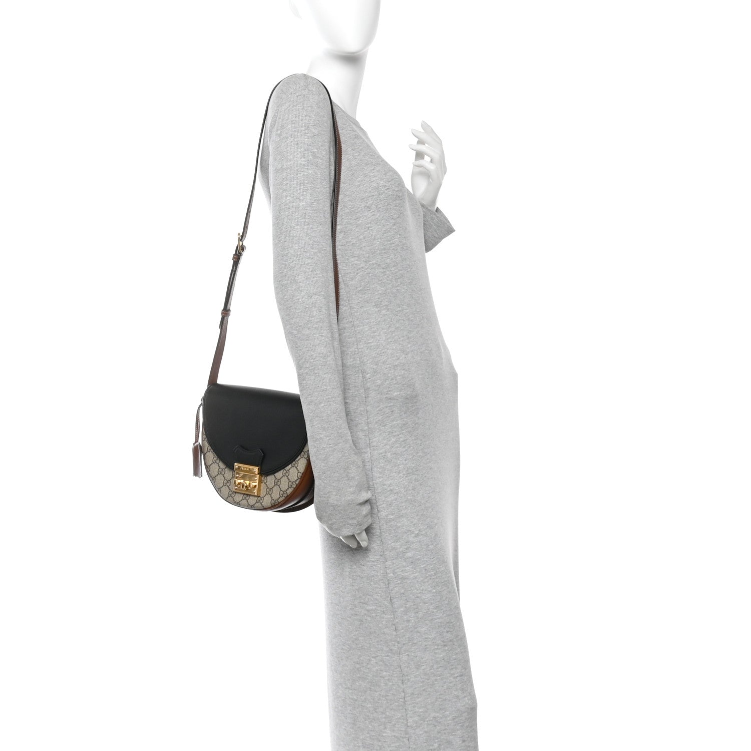 Gucci GG Supreme Monogram Calfskin Small Padlock Messenger Shoulder Bag Beige Black Cuir 2 of 10