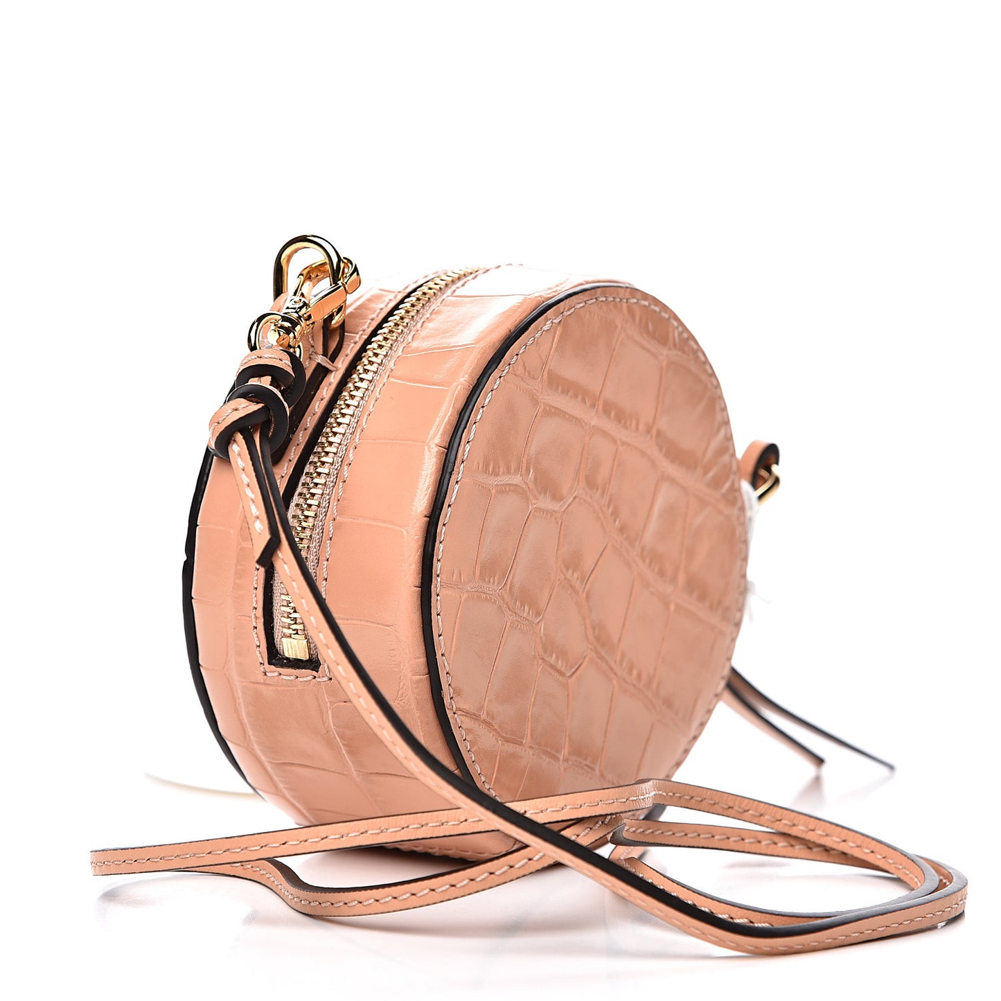 Calfskin Crocodile Embossed Mini C Round Crossbody Milky Orange