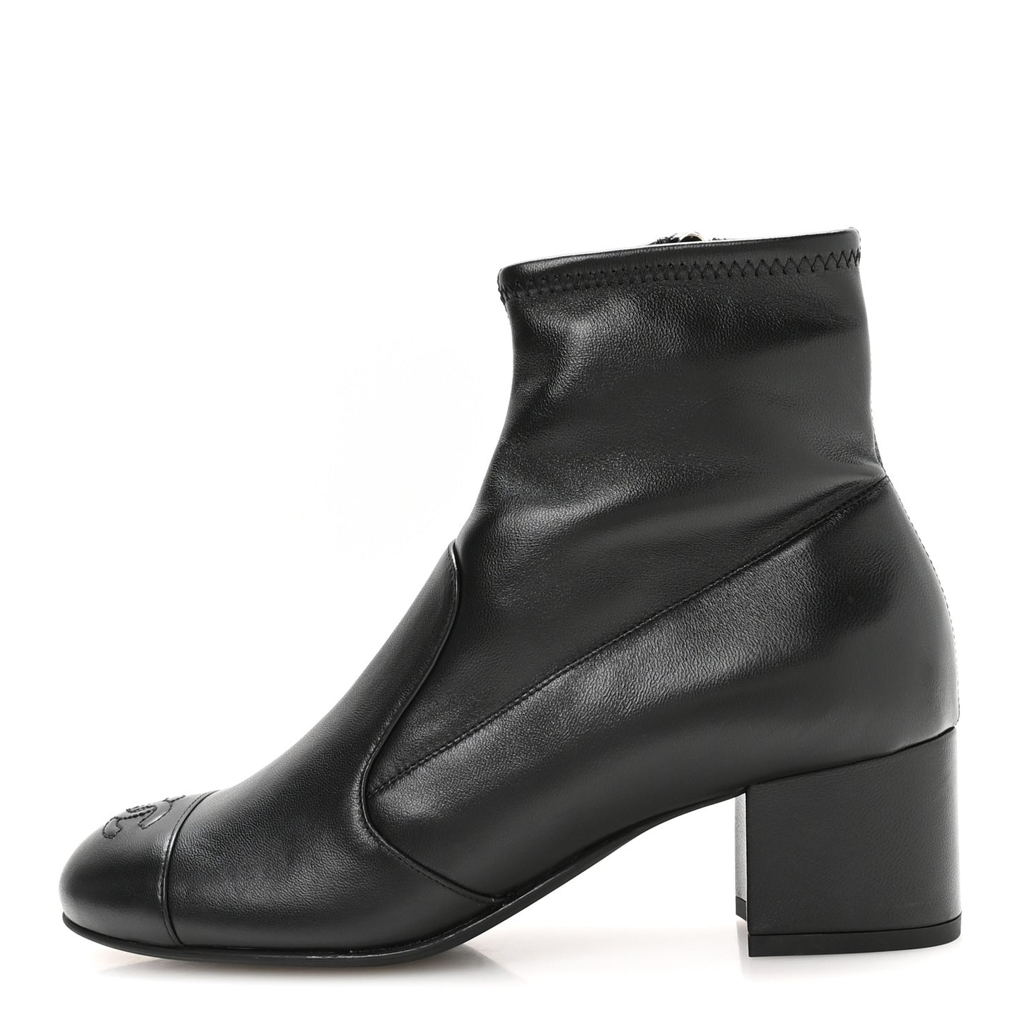 Stretch Lambskin Cap Toe CC Uniform Short Boots 38.5 Black