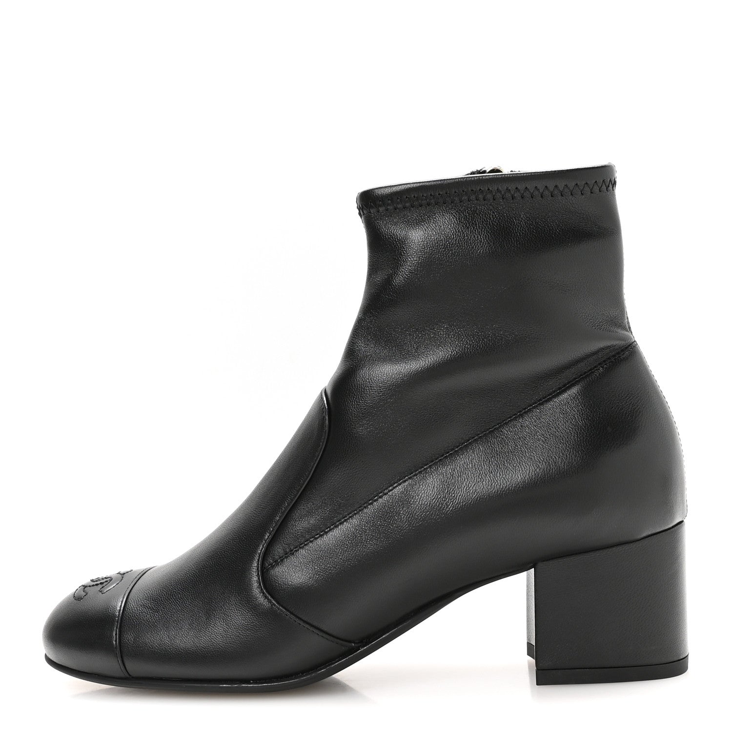 Chanel Stretch Lambskin Cap Toe CC Uniform Short Boots 38.5 Black 1 of 8