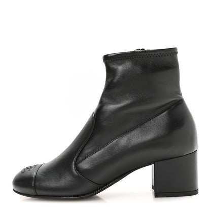 Chanel Stretch Lambskin Cap Toe CC Uniform Short Boots 38.5 Black 1 of 8