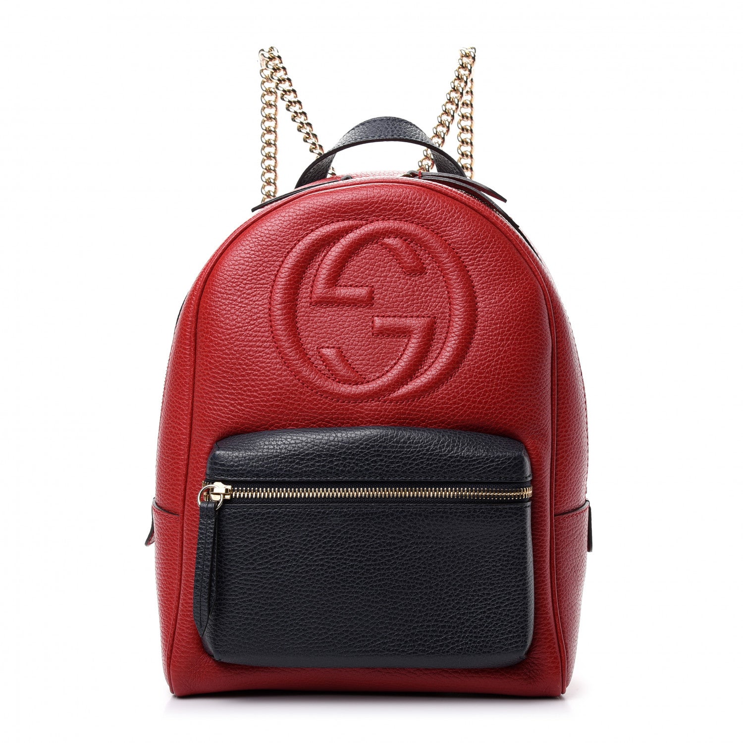Gucci Pebbled Calfskin Bi-Color Soho Chain Backpack Red Navy 1 of 8