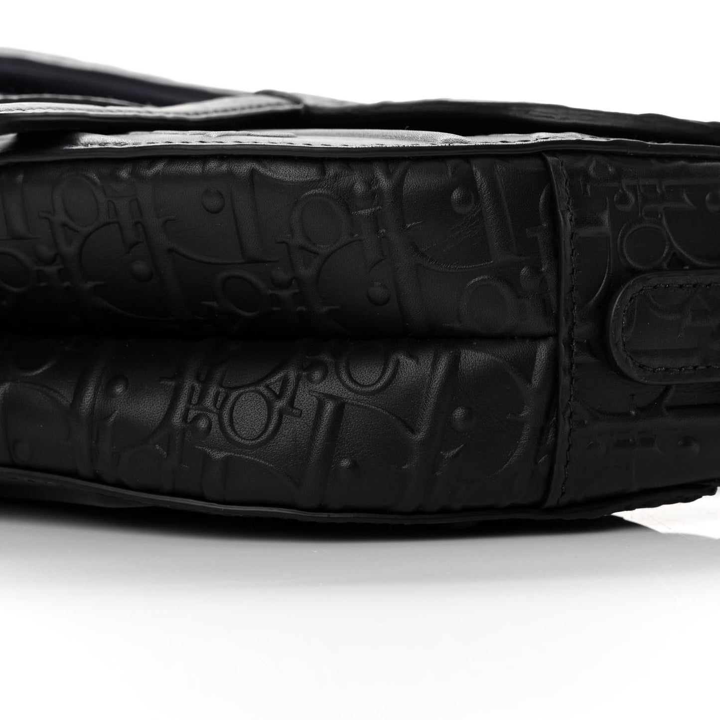 Calfskin Embossed Oblique Saddle Bag With Strap Black