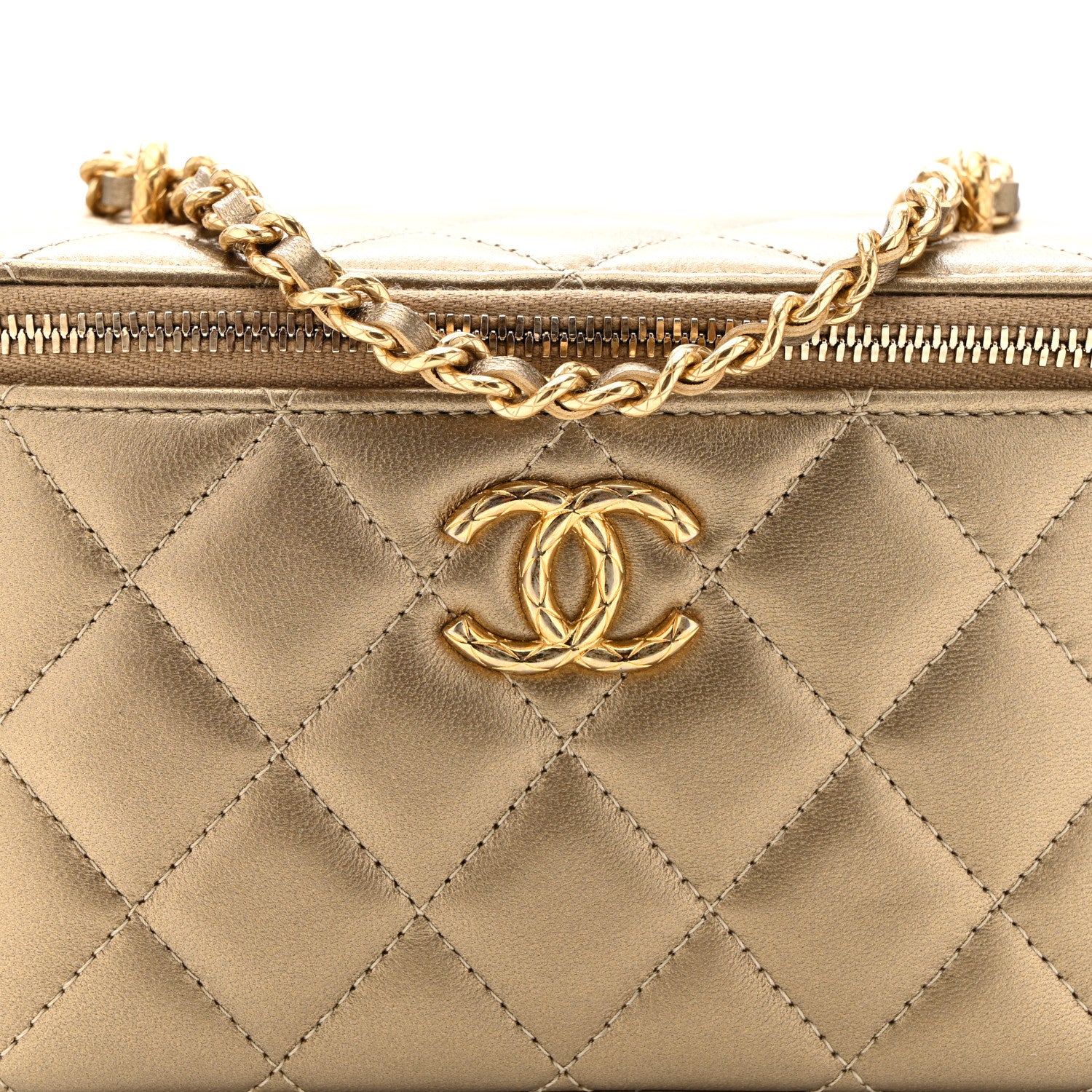 Chanel Metallic Lambskin Quilted Small CC Dynasty Vanity Case With Chain Gold 8 of 10