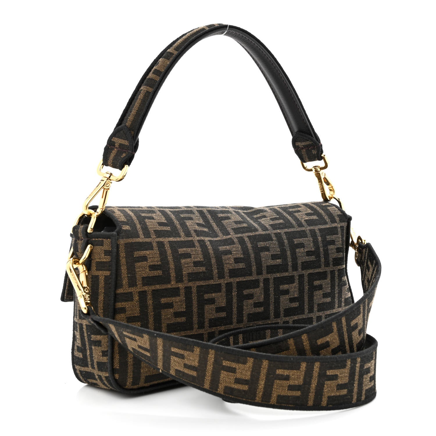 Fendi Fabric Jacquard FF 1974 Medium Baguette Tobacco Moro Black 3 of 12