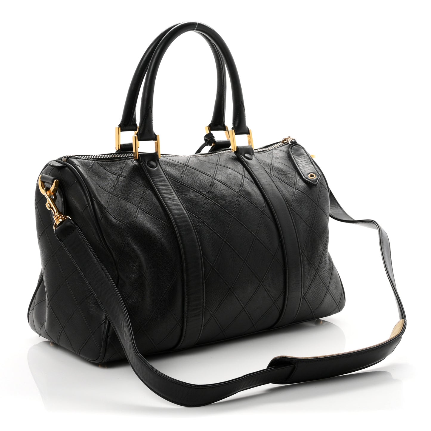 Calfskin Stitched Duffle Travel Bag Black