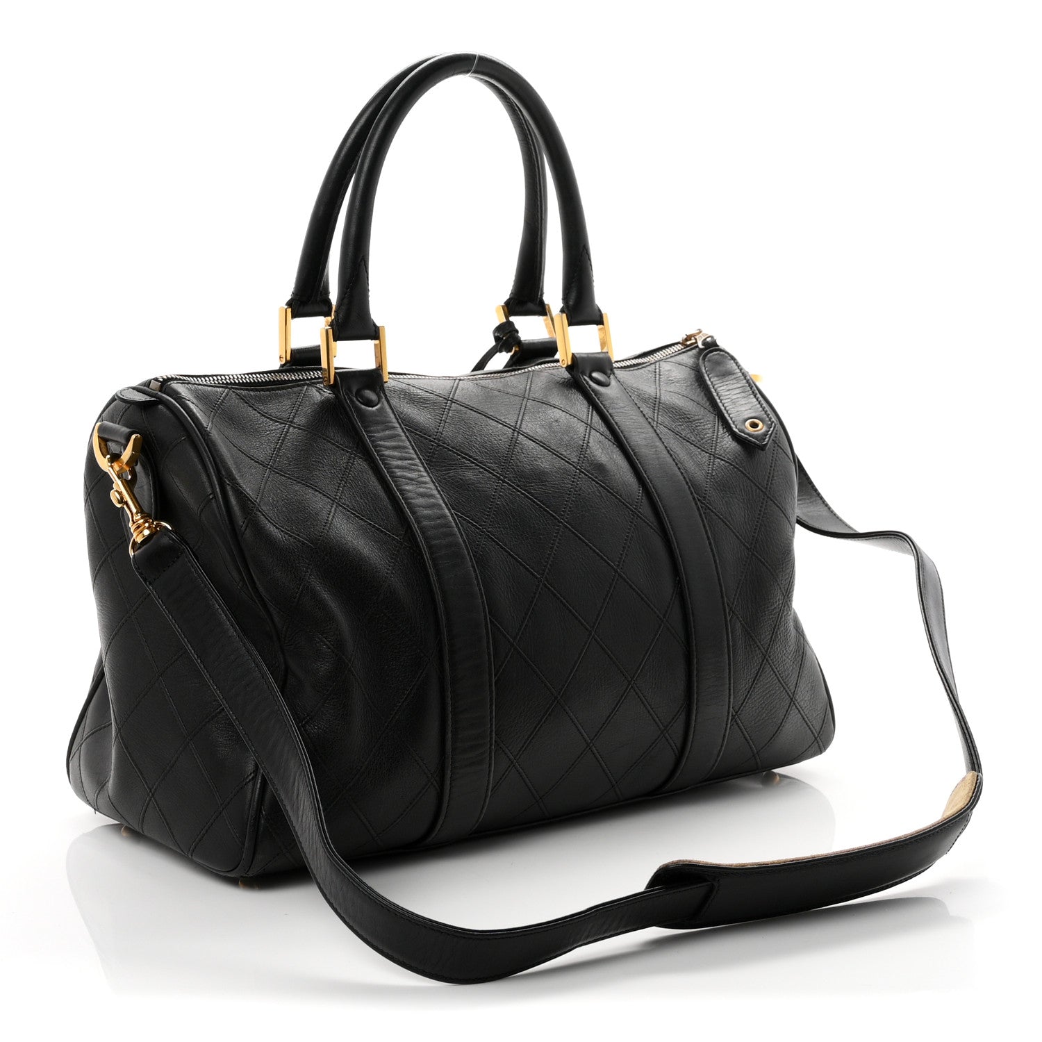 Chanel Calfskin Stitched Duffle Travel Bag Black 3 of 11