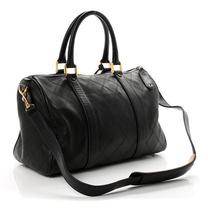 Chanel Calfskin Stitched Duffle Travel Bag Black 3 of 11