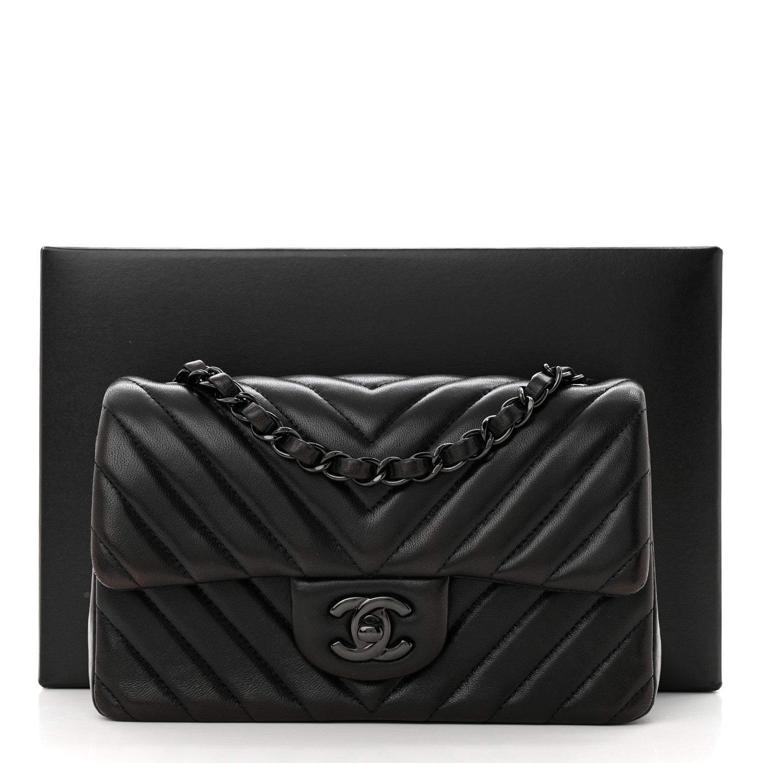 Chanel Lambskin Chevron Quilted Mini Rectangular Flap So Black 12 of 12