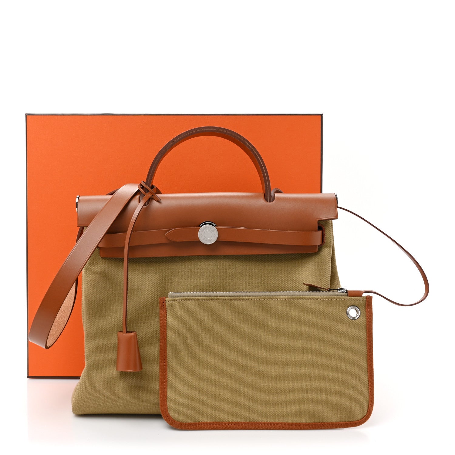 Hermes Military Toile Vache Hunter Herbag Zip Retourne 31 PM Poussiere Fauve 11 of 11