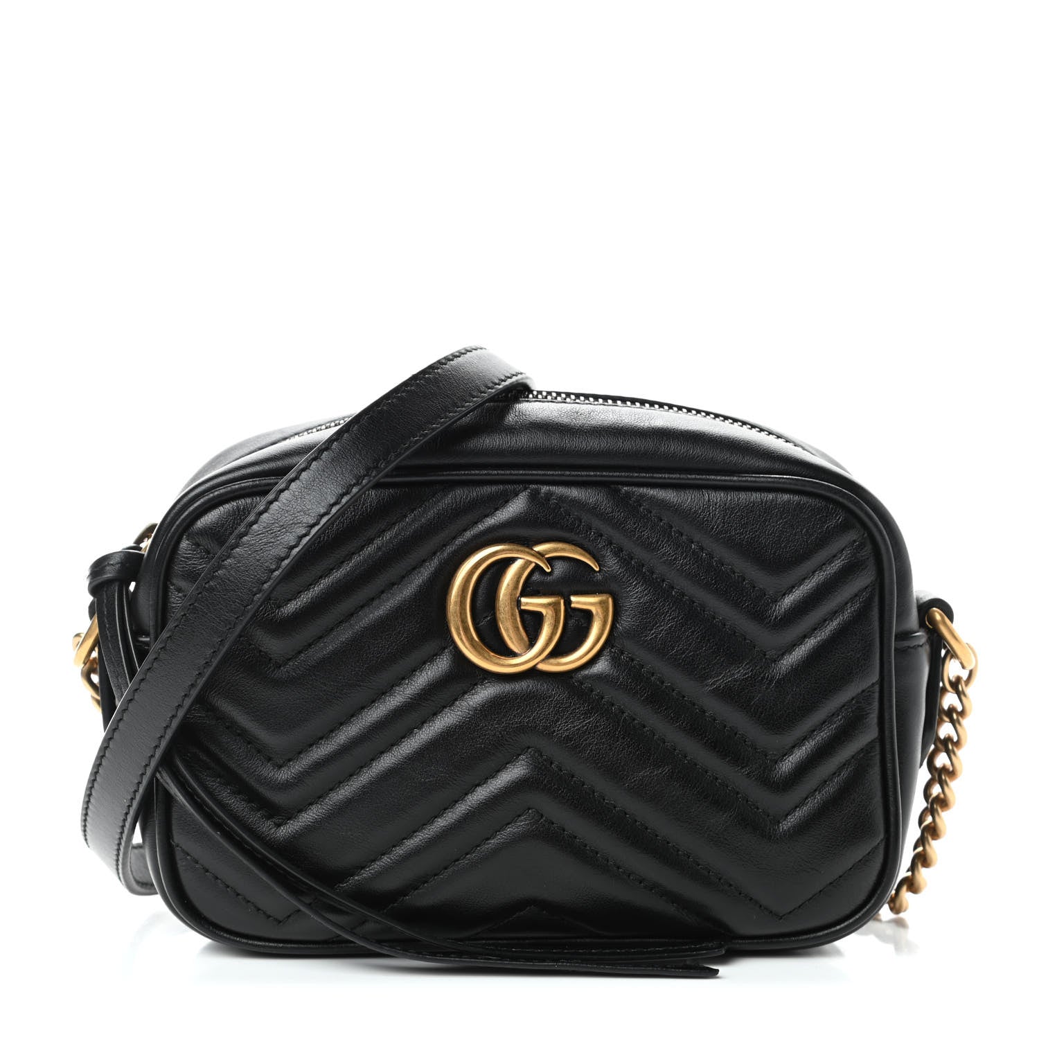Gucci Calfskin Matelasse Mini GG Marmont Chain Shoulder Bag Black 1 of 4