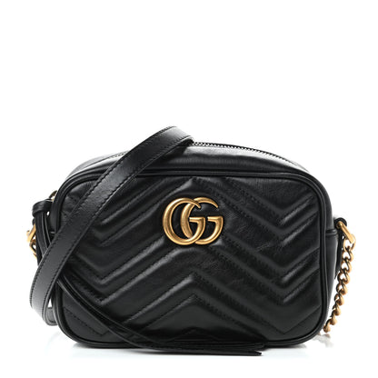 Gucci Calfskin Matelasse Mini GG Marmont Chain Shoulder Bag Black 1 of 4
