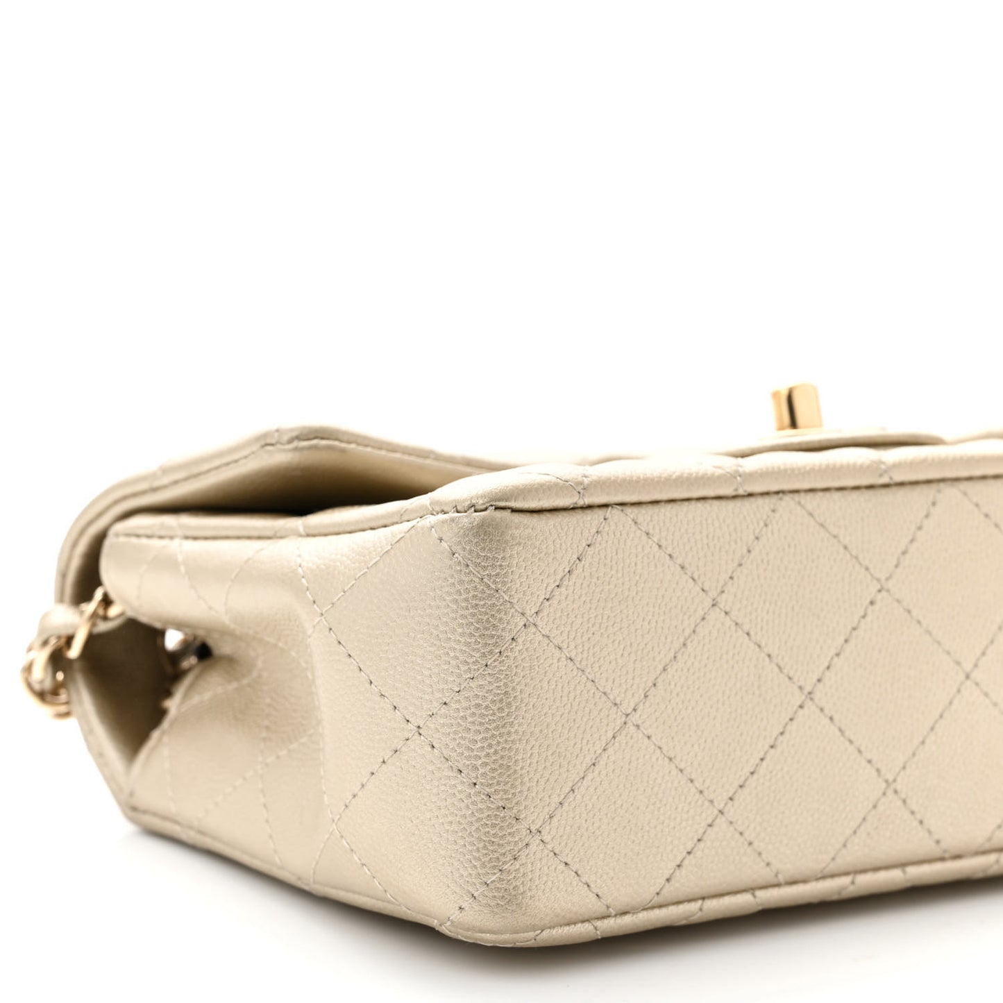 Metallic Caviar Quilted Mini Rectangular Flap Gold