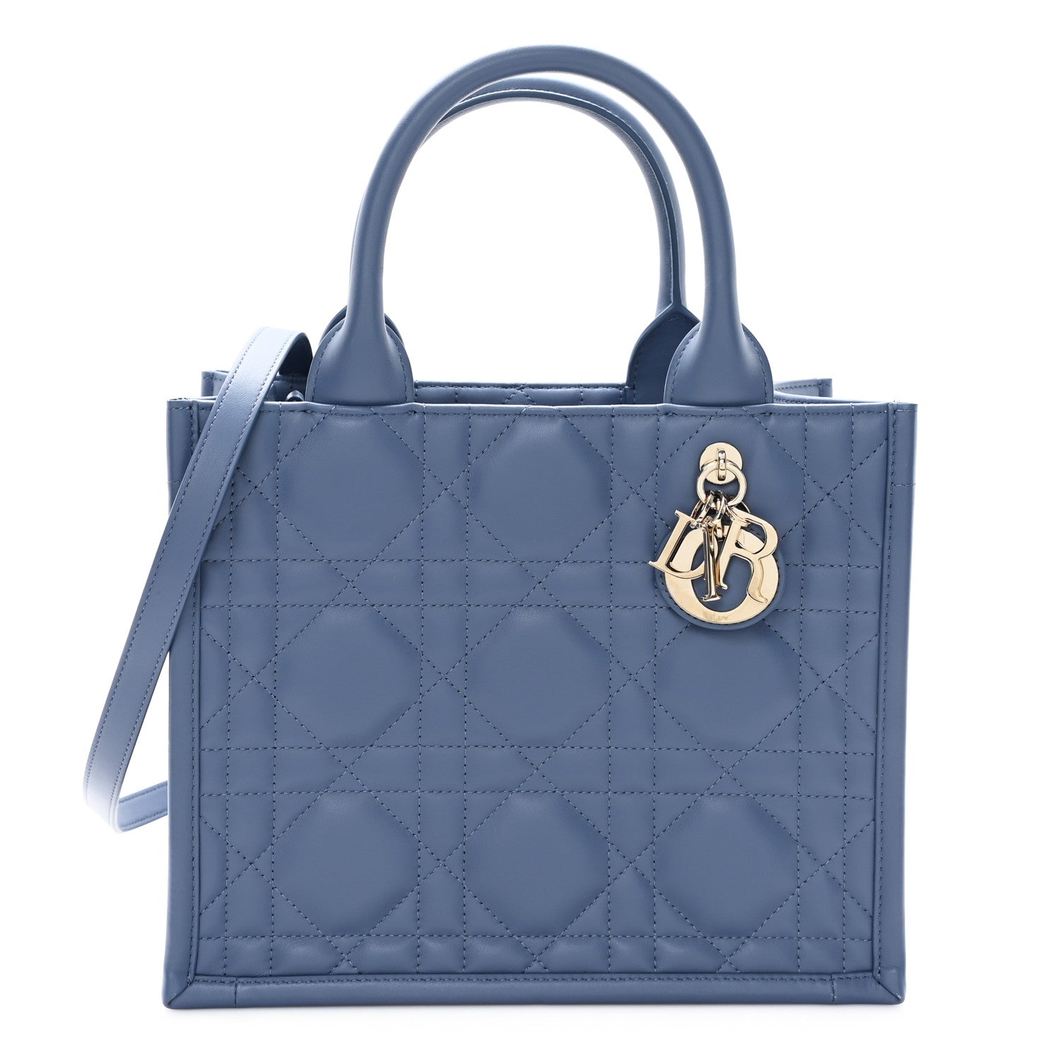 Christian Dior Calfskin Macro Cannage Small Book Tote Denim Blue 1 of 10