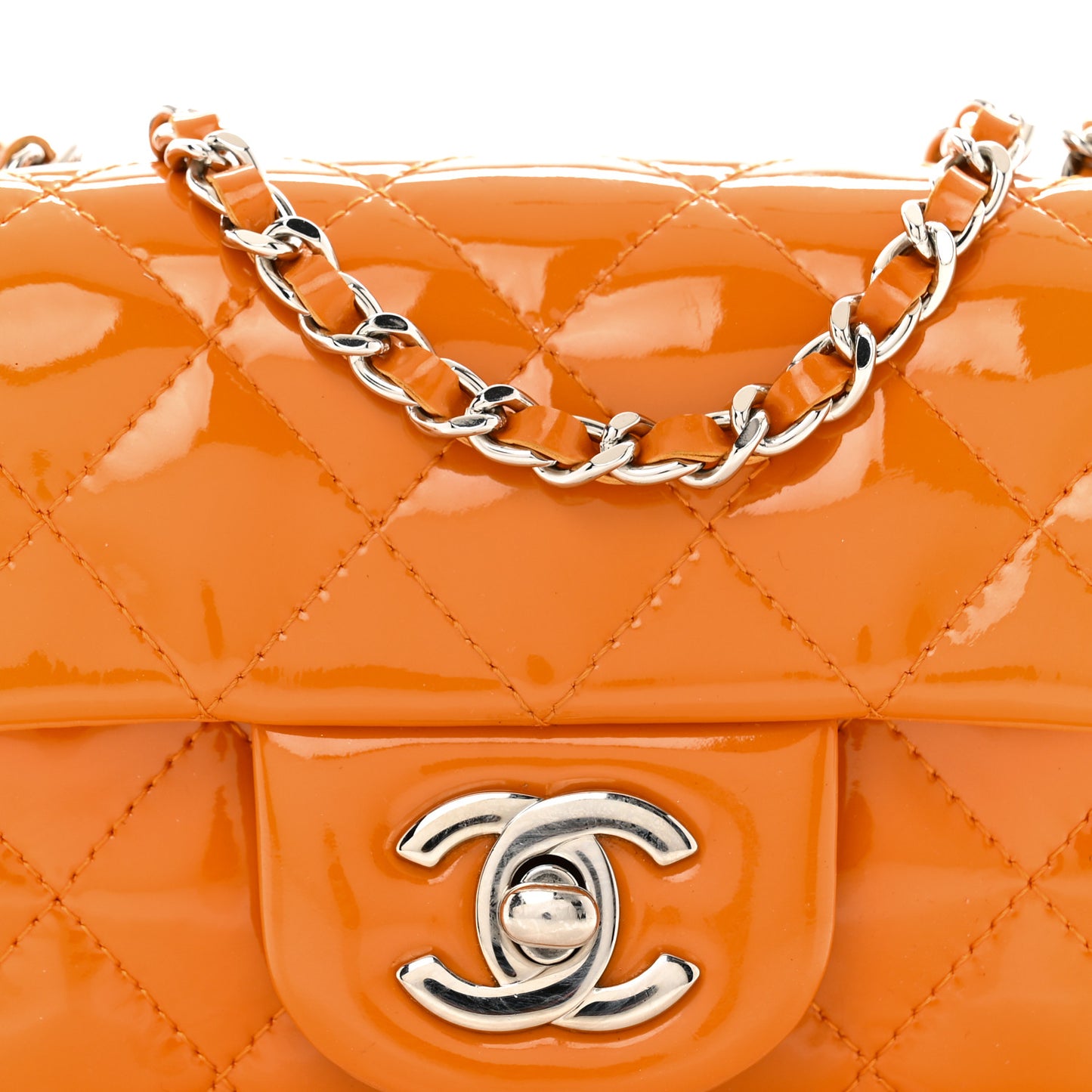 Patent Quilted Extra Mini Rectangular Flap Orange