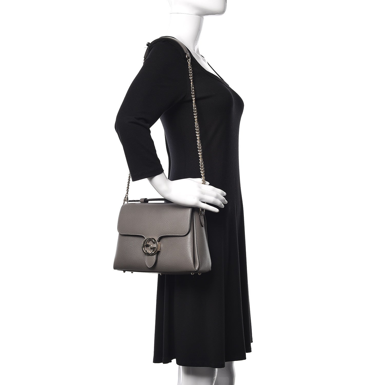 Gucci Dollar Calfskin Interlocking G Top Handle Shoulder Bag Loess 2 of 9