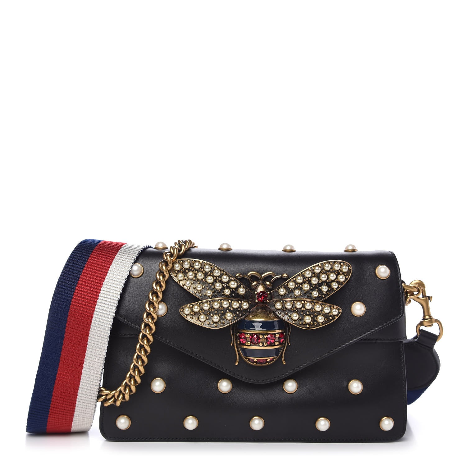 Gucci Nappa Pearl Studded Mini Queen Margaret Broadway Shoulder Bag Black 1 of 10