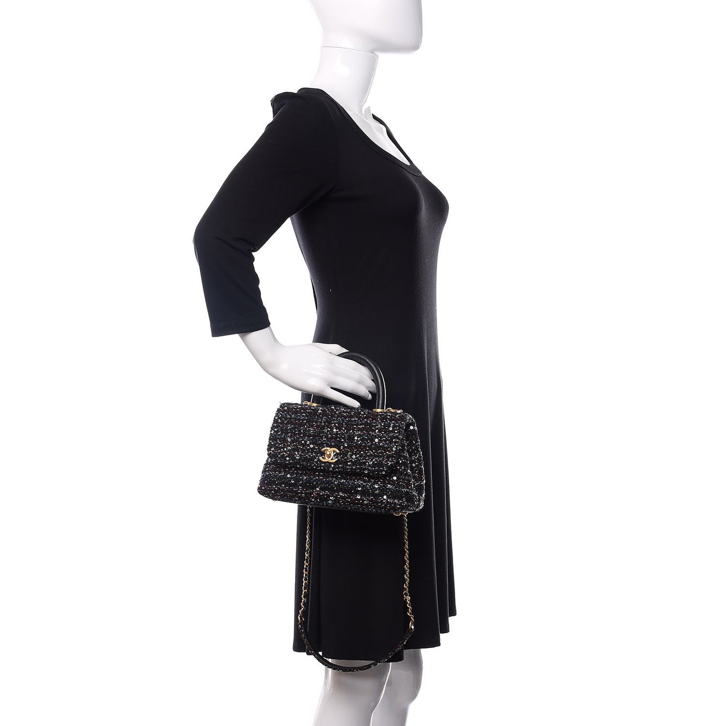 Tweed Sequin Mini Coco Handle Flap Black