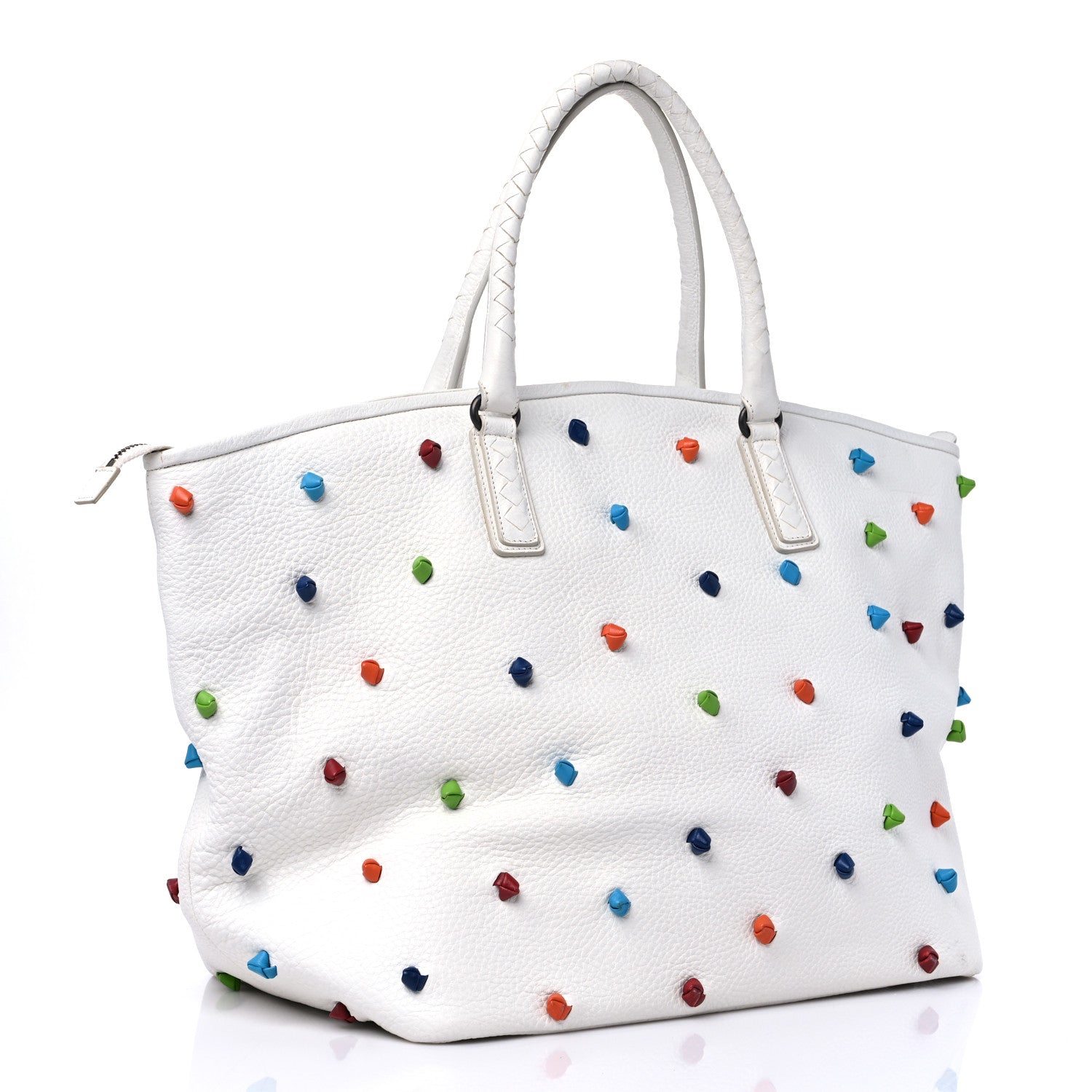 Bottega Veneta Grainy Calfskin Knot Detailed Polka Dot Tote White Multicolor 3 of 16