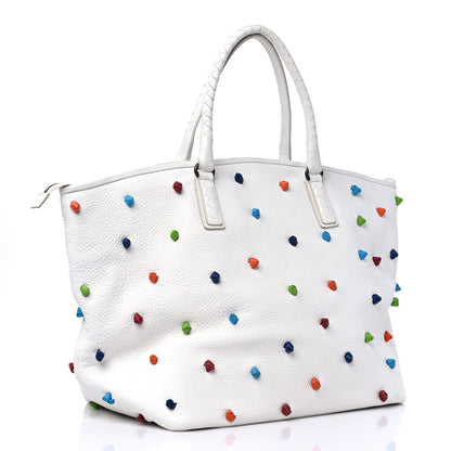Bottega Veneta Grainy Calfskin Knot Detailed Polka Dot Tote White Multicolor 3 of 16