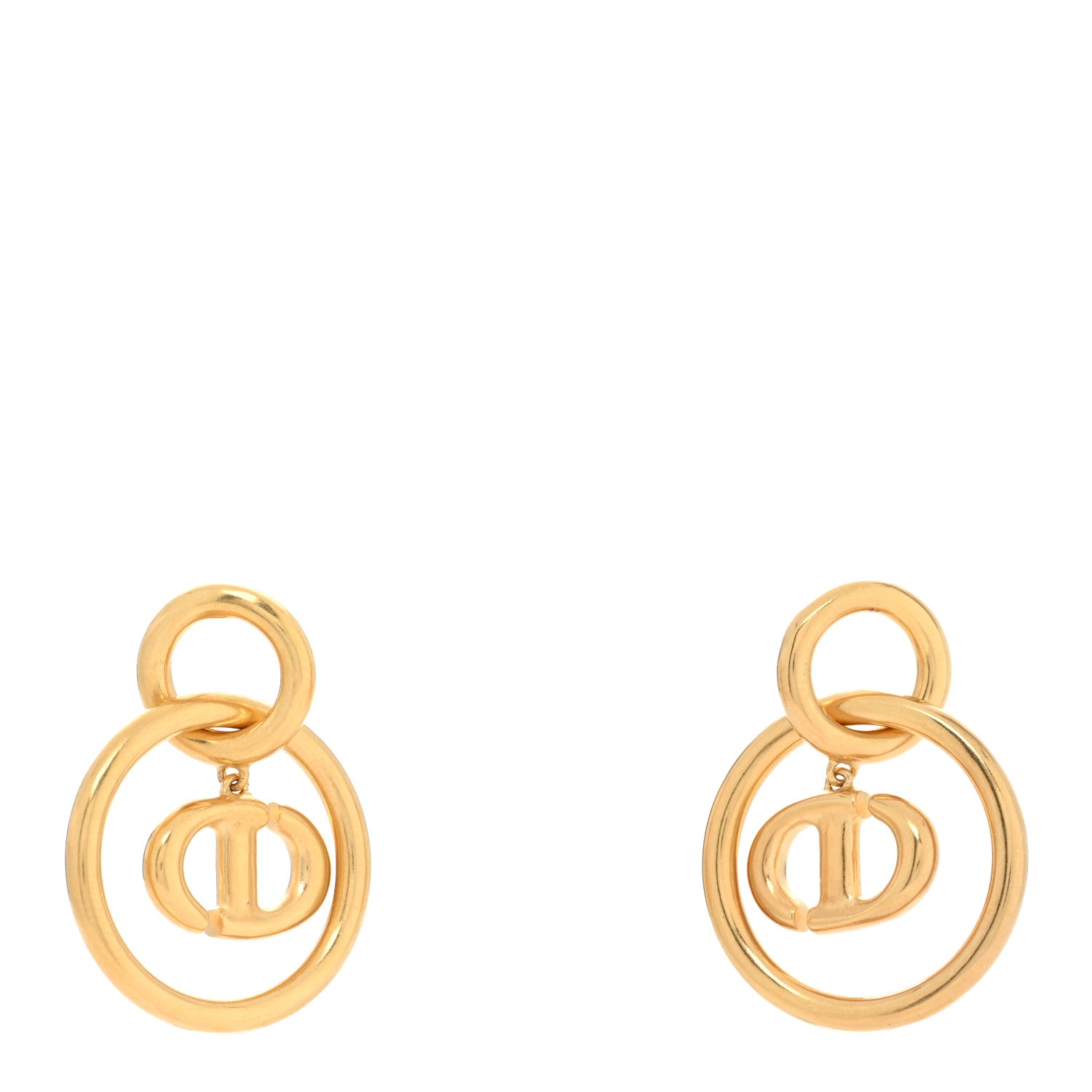 Christian Dior Metal CD Navy Earrings Gold 1 of 4