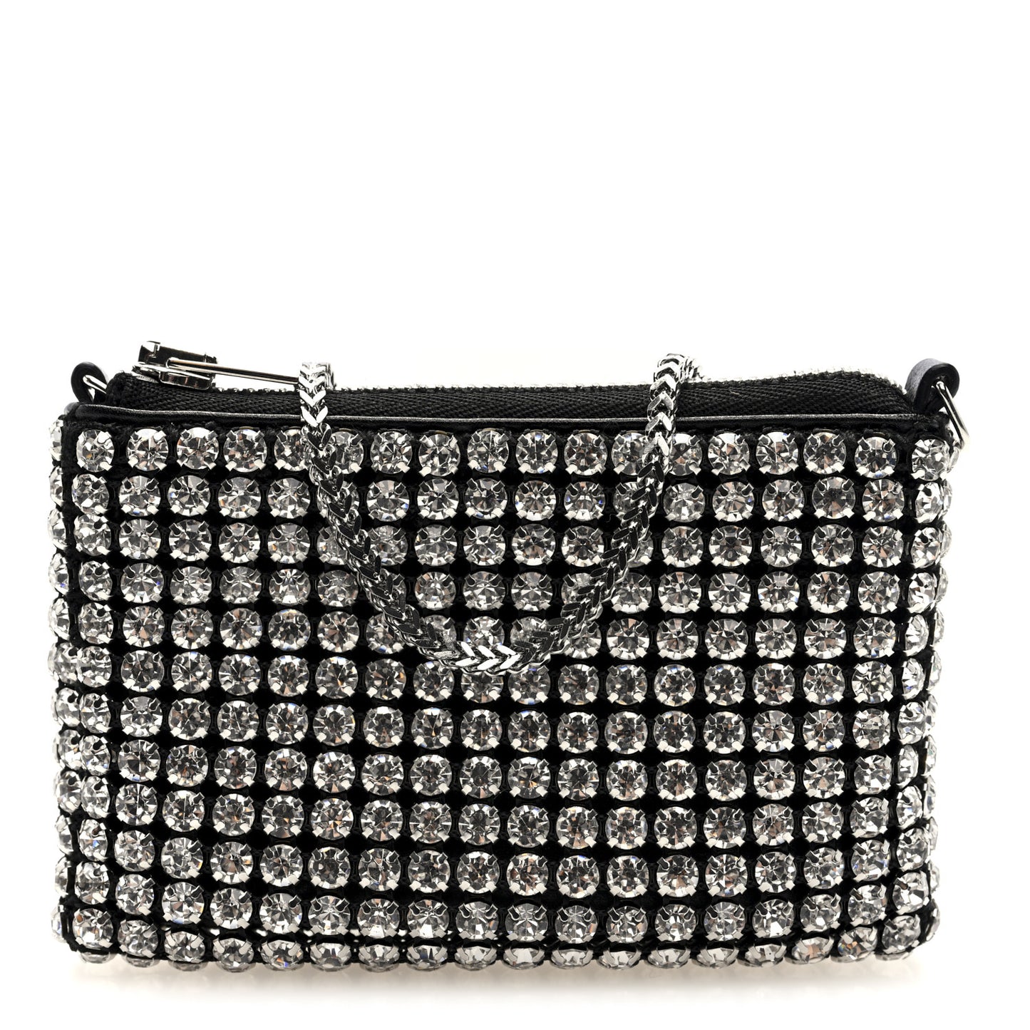 Mesh Crystal Rhinestone Nano Heiress Shoulder Bag Black Silver